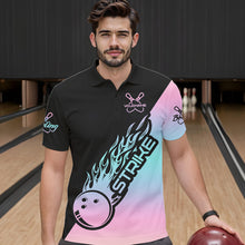 Load image into Gallery viewer, Blue And Pink Custom Strike Bowling Polo Shirts For Men, Bowling Team Shirt Bowler Outfit IPHW8823