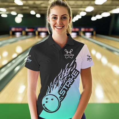 Green And Purple Custom Strike Bowling Womens Polo Shirts, Bowling Team Shirt Bowler Outfit IPHW8824