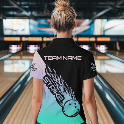 Green And Purple Custom Strike Bowling Women Quarter-Zip Shirts, Bowling Team Bowler Outfit IPHW8824