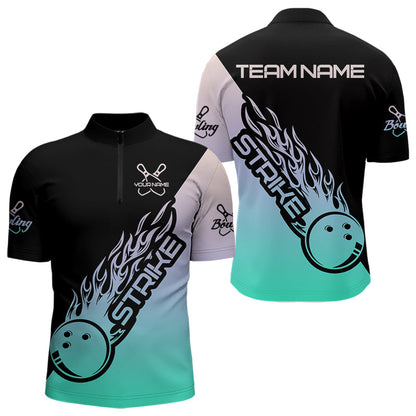 Green And Purple Custom Strike Bowling Quarter-Zip Shirts For Men, Bowling Team Shirt Bowler Outfit IPHW8824