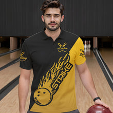 Load image into Gallery viewer, Black And Golden Custom Strike Bowling Polo Shirts For Men, Bowling Team Shirt Bowler Outfit IPHW8825