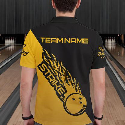 Black And Golden Custom Strike Bowling Polo Shirts For Men, Bowling Team Shirt Bowler Outfit IPHW8825