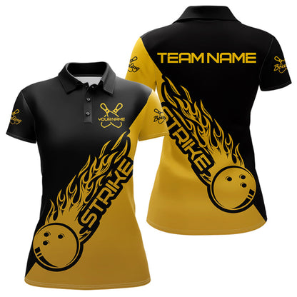 Black And Golden Custom Strike Bowling Women Polo Shirts , Bowling Team Shirt Bowler Outfit IPHW8825