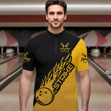 Load image into Gallery viewer, Black And Golden Custom Strike Bowling Quarter-Zip Shirts For Men, Bowling Team Shirt Bowler Outfit IPHW8825