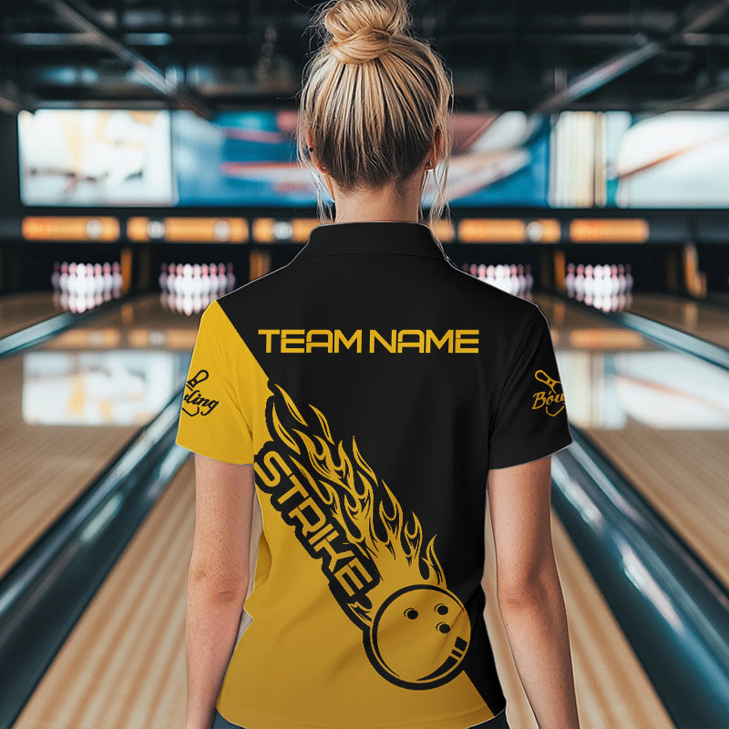 Black And Golden Custom Strike Bowling Women Quarter-Zip Shirts, Bowling Team Bowler Outfit IPHW8825