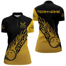 Load image into Gallery viewer, Black And Golden Custom Strike Bowling Women Quarter-Zip Shirts, Bowling Team Bowler Outfit IPHW8825