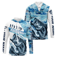 Load image into Gallery viewer, Bass Fishing Custom Long Sleeve Tournament Shirts, Blue Camo Bass Fishing Jerseys For Fisherman IPHW6318