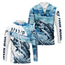 Load image into Gallery viewer, Walleye Fishing Custom Long Sleeve Tournament Shirts, Blue Camo Walleye Fishing Jersey For Fisherman IPHW6319