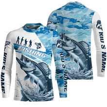 Load image into Gallery viewer, Walleye Fishing Custom Long Sleeve Tournament Shirts, Blue Camo Walleye Fishing Jersey For Fisherman IPHW6319