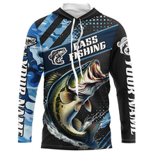 Load image into Gallery viewer, Personalized Blue Camo Bass Fishing Jerseys, Largemouth Bass Long Sleeve Tournament Fishing Shirts IPHW6329