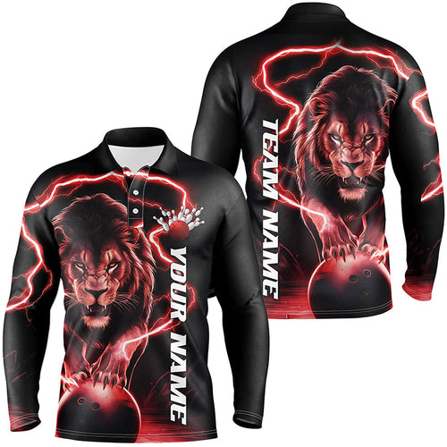 Custom Lion Long Sleeve Bowling Shirts For Men, Lion Bowling Team Shirts Outfit | Red IPHW6776