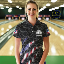 Load image into Gallery viewer, Custom Black Bowling Ball Pattern Shirt, Patriotic US Flag Bowling Polo Shirt For Women IPHW6778