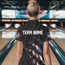 Load image into Gallery viewer, Custom Black Bowling Ball Pattern Shirt, Patriotic US Flag Bowling Polo Shirt For Women IPHW6778