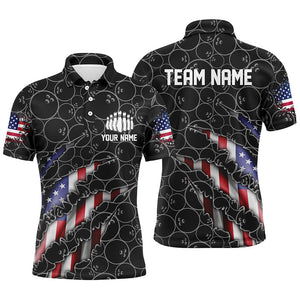 Custom Patriotic Bowling Shirts For Men, American Flag Bowling Uniform Bowlers Outfit | Black IPHW6778