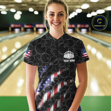 Load image into Gallery viewer, Custom Black Bowling Ball Pattern Shirt, Patriotic US Flag Bowling Women Quarter-Zip IPHW6778