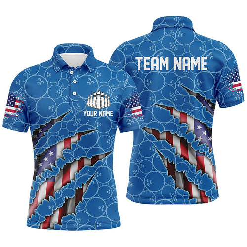 Custom Patriotic Bowling Shirts For Men, American Flag Bowling Uniform Bowlers Outfit | Blue IPHW6779