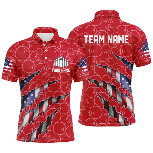 Custom Patriotic Bowling Shirts For Men, American Flag Bowling Uniform Bowlers Outfit | Red IPHW6780