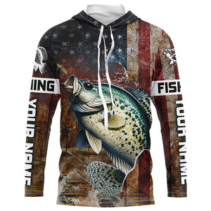 Custom Crappie Long Sleeve Fishing Shirts For Men, Patriotic Amerian Flag Crappie Fishing Shirt IPHW6889