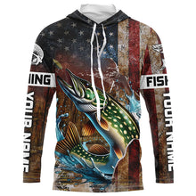 Load image into Gallery viewer, Custom Pike Long Sleeve Fishing Shirts For Men, Patriotic Amerian Flag Pike Fishing Shirt IPHW6893