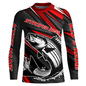 Black And Red Striped Bass Fishing Jerseys, Custom Striper Long Sleeve Performance Fishing Shirts IPHW6897