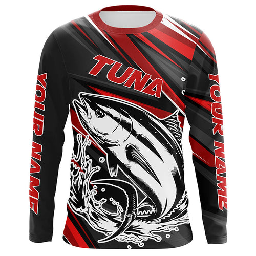 Black And Red Tuna Fishing Jerseys, Custom Tuna Long Sleeve Performance Fishing Shirts IPHW6898