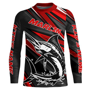 Black And Red Marlin Fishing Jerseys, Custom Marlin Long Sleeve Performance Fishing Shirts IPHW6900