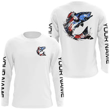 Load image into Gallery viewer, Custom Patriotic American Flag Striped Bass Fishing Shirts, Striper Fishing Tournament Jerseys IPHW6903