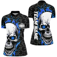 Load image into Gallery viewer, Personalized Skull Bowling Shirt For Women Custom Team&#39;S Name Flame Bowler Jerseys | Blue IPHW5103