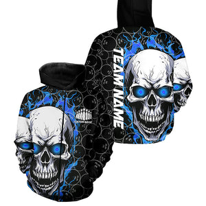 Custom Blue Flame Skull Bowling Shirts For Men And Women, Bowling Team Hoodie Bowling Shirts IPHW5103