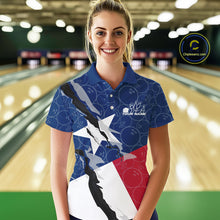 Load image into Gallery viewer, Custom Bowling Pattern Texeas Bowling Polo Shirts For Women, Texas Bowling League Shirt IPHW9630