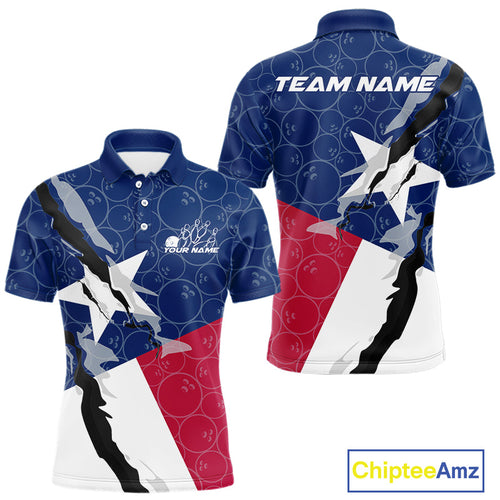 Custom Bowling Pattern Texeas Bowling Polo Shirts For Men, Texas Bowling League Shirt IPHW9630