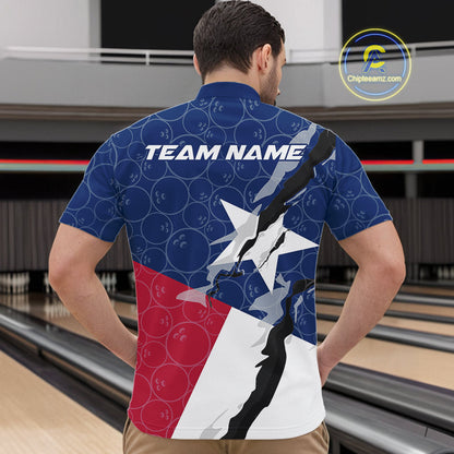 Custom Bowling Pattern Texeas Bowling Quarter-Zip Shirts For Men, Texas Bowling League Shirt IPHW9630