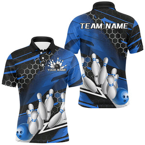 Black And Blue Custom Bowling Team Jerseys, Bowling League Shirts For Men, Bowlers Outfits IPHW7688