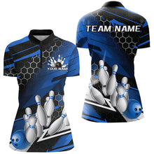 Load image into Gallery viewer, Black And Blue Custom Bowling Team Jerseys, Bowling League Shirts For Women, Bowlers Outfits IPHW7688