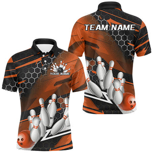 Black And Orange Custom Bowling Team Jerseys, Bowling League Shirts For Men, Bowlers Outfits IPHW7689