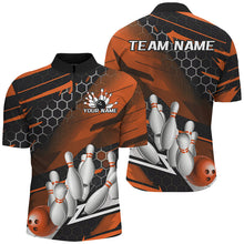 Load image into Gallery viewer, Black And Orange Custom Bowling Team Jerseys, Bowling League Shirts For Men, Bowlers Outfits IPHW7689