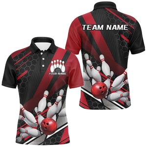 Black And Red Custom Bowling Team Jerseys, Bowling League Shirts For Men, Bowlers Outfits IPHW7690