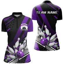 Load image into Gallery viewer, Black And Purple Custom Bowling Team Jerseys, Bowling League Shirts For Women Outfits IPHW7691