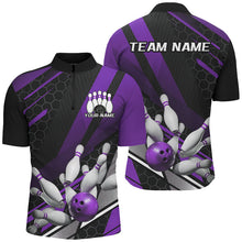 Load image into Gallery viewer, Black And Purple Custom Bowling Team Jerseys, Bowling League Shirts For Men, Bowlers Outfits IPHW7691