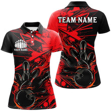 Load image into Gallery viewer, Black And Red Custom Flame Bowling Shirts For Women, Bowling Team Uniform Bowler Outfits IPHW7692