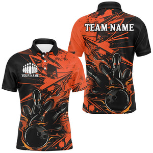 Black And Orange Custom Flame Bowling Shirts For Men, Bowling Team Uniform Bowler Outfits IPHW7693