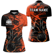 Load image into Gallery viewer, Black And Orange Custom Flame Bowling Shirts For Women, Bowling Team Uniform Bowler Outfits IPHW7693