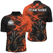 Load image into Gallery viewer, Black And Orange Custom Flame Bowling Shirts For Men, Bowling Team Uniform Bowler Outfits IPHW7693