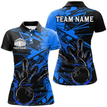 Load image into Gallery viewer, Black And Blue Custom Flame Bowling Shirts For Women, Bowling Team Uniform Bowler Outfits IPHW7694