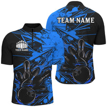 Load image into Gallery viewer, Black And Blue Custom Flame Bowling Shirts For Men, Bowling Team Uniform Bowler Outfits IPHW7694