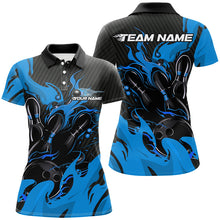 Load image into Gallery viewer, Black And Blue Custom Flame Bowling Shirts For Women, Bowling League Shirts Team Uniform IPHW7696