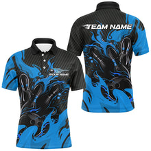 Load image into Gallery viewer, Black And Blue Custom Flame Bowling Shirts For Men, Bowling League Shirts Team Uniform IPHW7696