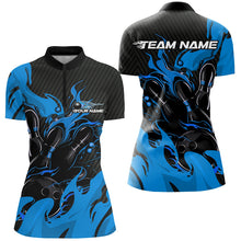 Load image into Gallery viewer, Black And Blue Custom Flame Bowling Shirts For Women, Bowling League Shirts Team Uniform IPHW7696