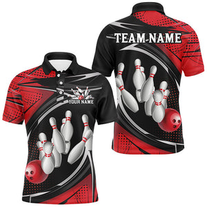 Black And Red Custom Bowling Team Shirts For Men, Bowling League Shirt Bowlers Outfits IPHW7698