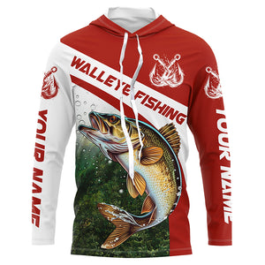 Walleye Fishing Custom Long Sleeve Fishing Shirts, Walleye Tournament Fishing Jerseys | Red IPHW5745